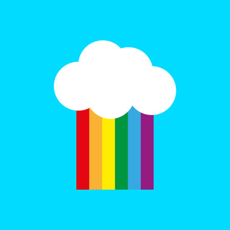 rainbow down cloud. Creative concept. Pastel color sky. Vector illustration. Stock image.のイラスト素材