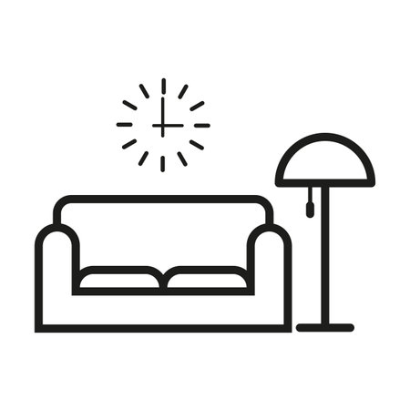 sofa lamp icon. Contemporary line art banner with black sofa lamp icon. Vector illustration. Stock image.のイラスト素材