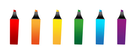 set with colored markers. Colored markers in line art style. Vector illustration. stock image.のイラスト素材
