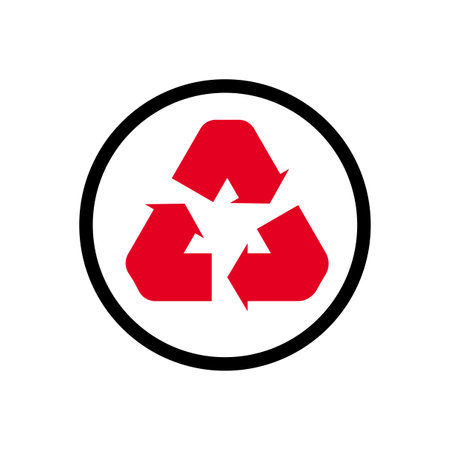 Red recycling sign. Planet earth. Icon symbol. Vector illustration. stock image.のイラスト素材