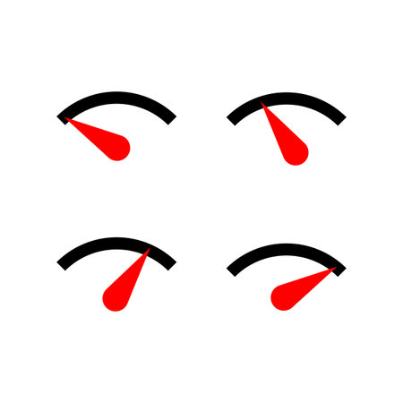 red arrow speedometer icon. Speed dial indicator. Progress bar. High speed. Vector illustration. Stock image.のイラスト素材