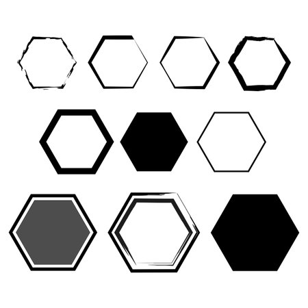brush hexagons on white background. Design element. hexagon frame set. Vector illustration. stock image.のイラスト素材