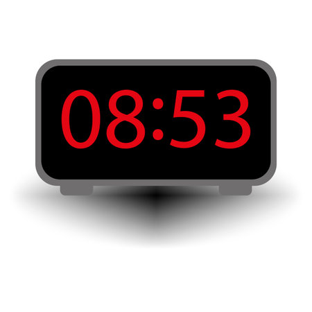 Modern electronic clock black red. Time clock. Vector illustration. stock image.のイラスト素材
