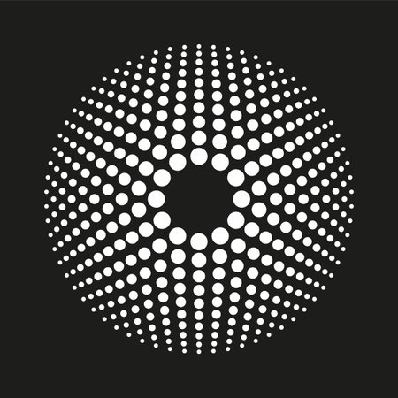 Circle white dots. Halftone art. Round shape. Vector illustration. Stock image.のイラスト素材