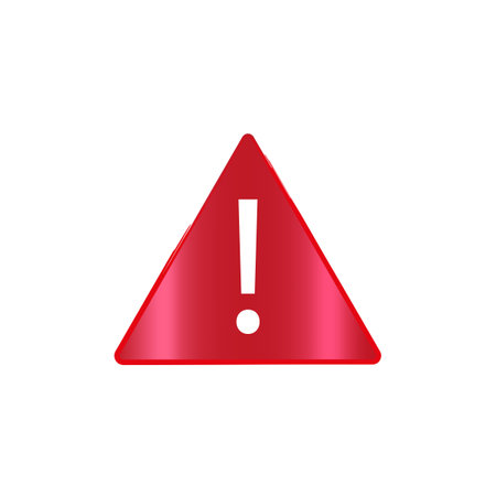 Red triangle exclamation mark. Flat warning symbol. Vector illustration. stock image.のイラスト素材