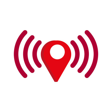 Red pin wi fi in flat style. Digital technology. Vector illustration.のイラスト素材