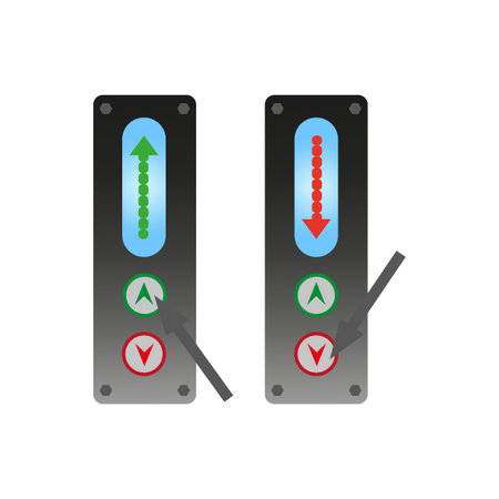 Elevator buttons up down in cartoon style. Top view. Hand up. Vector illustration.のイラスト素材