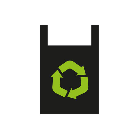 Banner with eco recycled plastic bag. Ecological awareness. Vector illustration.のイラスト素材