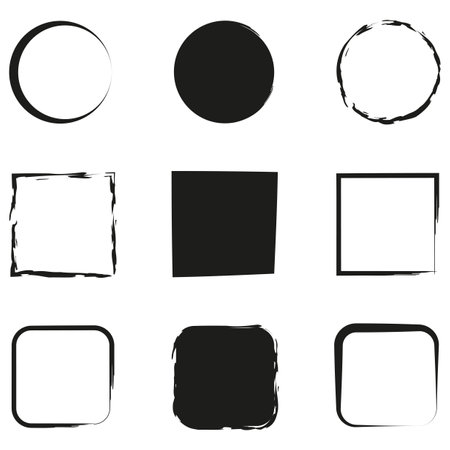 Retro brush squares, circles. Photo frame. Vector illustration.のイラスト素材