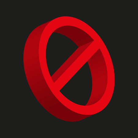 Red stop prohibited three dimensional on black background. Sign forbidden. Icon no entry. Vector...