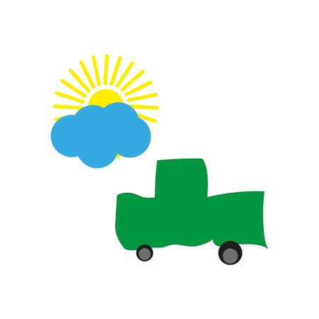 Children drawing machine sun. Childish cute drawing. Vector illustration.のイラスト素材