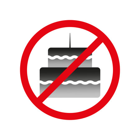 No birthday cake flat icon. Red prohibition sign. It is forbidden sweet desert. health concept. Vector illustration.のイラスト素材