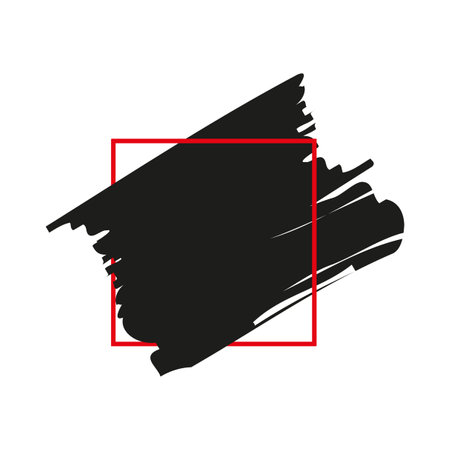 black brush stroke in a red frame on a wiht background. Perfect For Logo, Sale banner, Icon, headline.Vector illustration.のイラスト素材