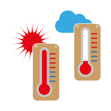 Cartoon thermometers sign. Cartoon thermometers. Different weather. Icon for medical design. Vector illustration.のイラスト素材