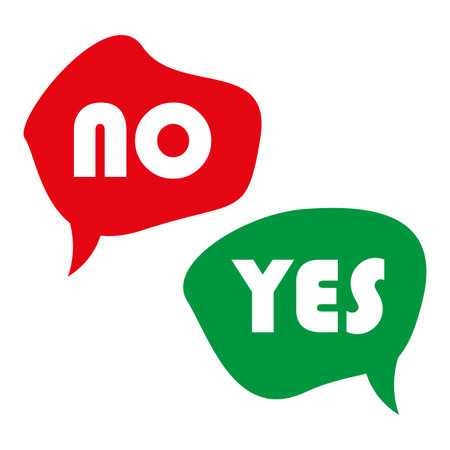 Yes No word text on talk shape. Green, red color. Yes no in speech bubble. Vector illustration.のイラスト素材