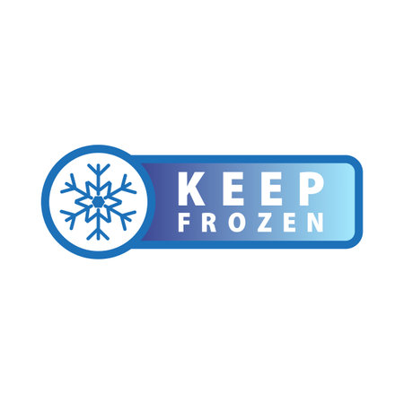 Keep frozen label. Storage in refrigerator and freezer. Sticker with snowflake and thermometer. Keep frozen badges for product. Vector illustration.のイラスト素材