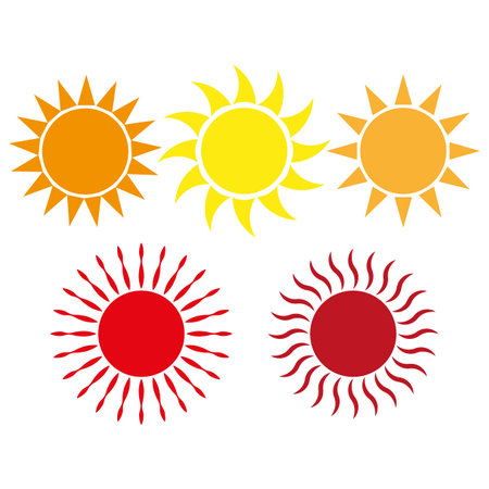 Set Realistic sun icon for weather design. Sunrise sunset design. Vector illustration. stock image.のイラスト素材