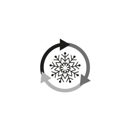 freezer control icon, auto cooling or defrost, conditioning car or house, snowflake with two rotation arrows. Vector illustration. stock image.のイラスト素材