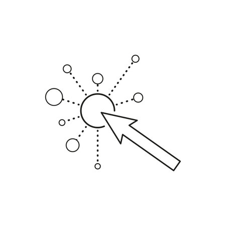 interaction icon, simple, interactive screen with button click arrow, digital technology concept, user touch her. Vector illustration. Stock image.のイラスト素材
