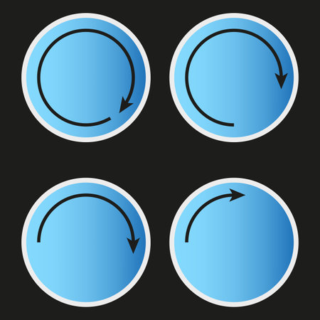 Circular arrows, and full circles. Blue arrow signs. Vector illustration. stock image.のイラスト素材