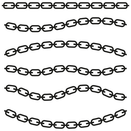 Set of chains. Curved, wavy, arcing straight chains. Vector illustration. stock image.のイラスト素材