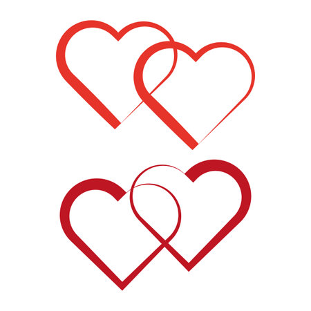 two hearts icon. two red intersecting hearts. Love icon. Vector illustration. stock image.のイラスト素材