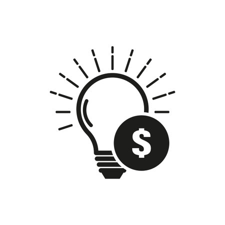 Money idea icon. Dollar with light bulb. Business light. Vector illustration. EPS 10.のイラスト素材