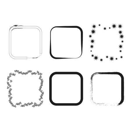 Rectangular frame. Grunge ink square. Creative backgrounds for tags, labels, cards. Brush strokes square frames elements.のイラスト素材