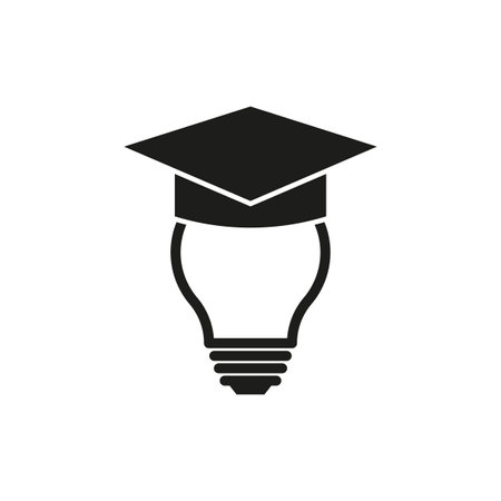 Learning outline icon. Light bulb in a graduates hat. Vector illustration. EPS 10.のイラスト素材