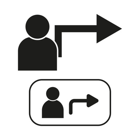 Direction arrow, person symbol. Exit sign concept. Vector illustration. EPS 10.のイラスト素材