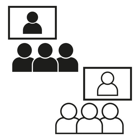 Seminar presentation icon. Audience and speaker. Clear minimalist design. Vector illustration. EPS 10.のイラスト素材