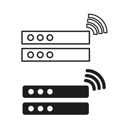 Server rack with wireless signals. Networking equipment icon. Vector illustration. EPS 10.のイラスト素材