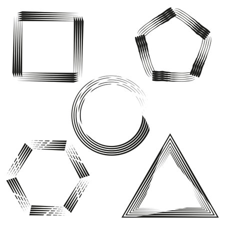 Geometric shapes collection. Hand-drawn style set. Artistic brush strokes. Vector illustration. EPS 10.のイラスト素材