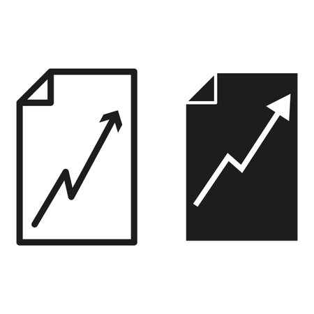 Report paper with growth arrow icon set. Increase chart sign on document symbol. Vector illustration. EPS 10.のイラスト素材