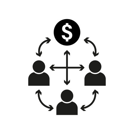 Financial transactions concept. Money circulation, investment return symbol. Dollar and people exchange icon. Vector illustration. EPS 10.のイラスト素材