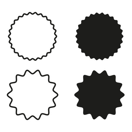 Starburst badges set. Black and white scalloped borders. Vector illustration. EPS 10.のイラスト素材