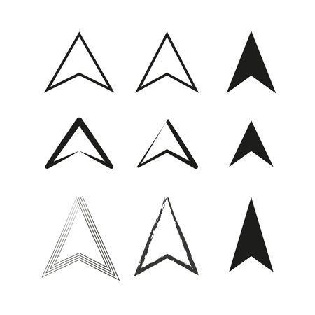Navigation arrows icon set. Directional cursor pointers. Upward movement symbols. Simple triangular...
