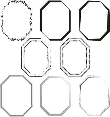 Octagon frames set. Geometric borders variety. Abstract shapes collection. Hand-drawn style octagons. Vector illustration. EPS 10.のイラスト素材
