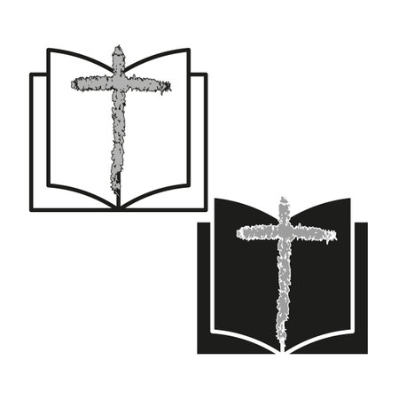 Christian faith emblem. Open Bible with cross. Spiritual vector design. Vector illustration. EPS 10.のイラスト素材