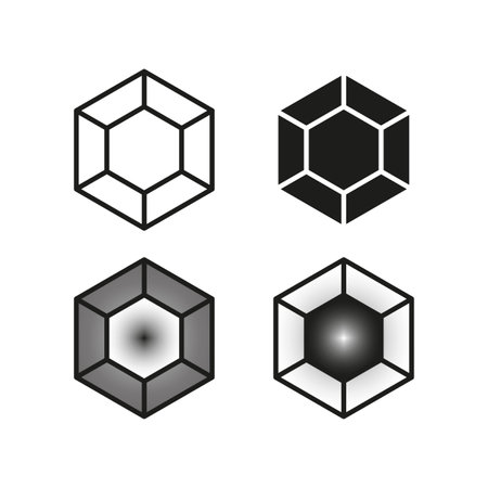 Set of geometric cube icons. 3D hexagon variations. Vector illustration. EPS 10.のイラスト素材