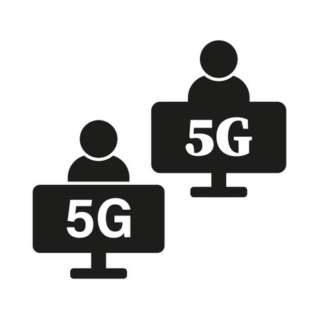5G technology users. Vector icons of people with devices. Wireless communication concept.