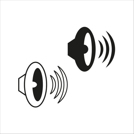 Loudspeakers sound waves. Audio announcement symbols Vector. Public address system icons.のイラスト素材