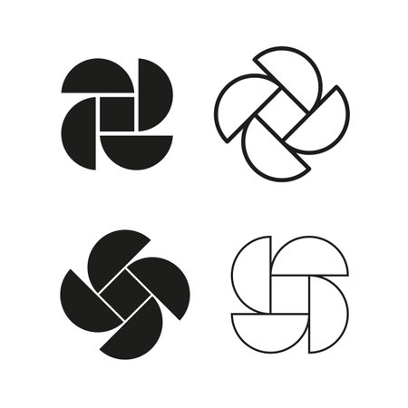 Geometric interlock design. Overlapping shapes Vector. Abstract knot icons. Monochrome intertwine.のイラスト素材