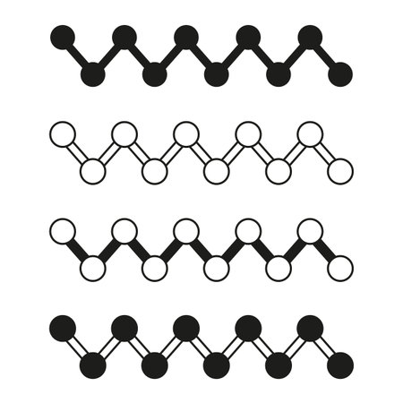 Black and white molecular structures. Geometric atom linkage patterns vector. Science and chemistry design. Monochrome molecular bonds.のイラスト素材