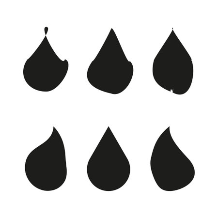 Vector collection of water drops. Various shapes of black droplets. Fluid or liquid icon set.のイラスト素材