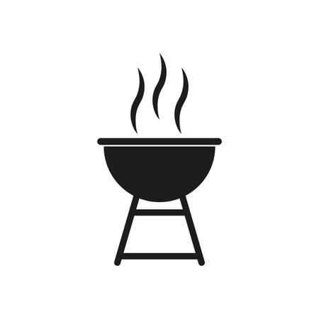 Barbecue Grill Icon. Outdoor Cooking Symbol. BBQ Grill with Smoke. Vector illustration.のイラスト素材