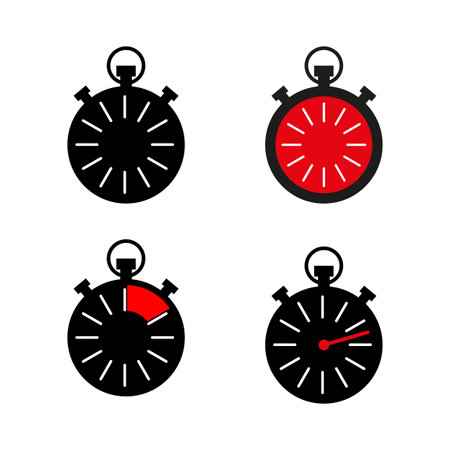 Stopwatch set icon. Vector timers collection. Red highlights indicate passing time.のイラスト素材