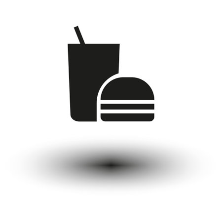Fast food icon set. Vector burger and drink silhouette. Minimalist meal representation. Black and white design.のイラスト素材