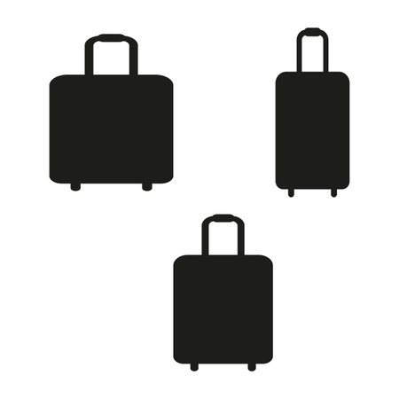 Luggage icon set. Vector travel suitcase. Portable trolley luggage. Black silhouette design.のイラスト素材