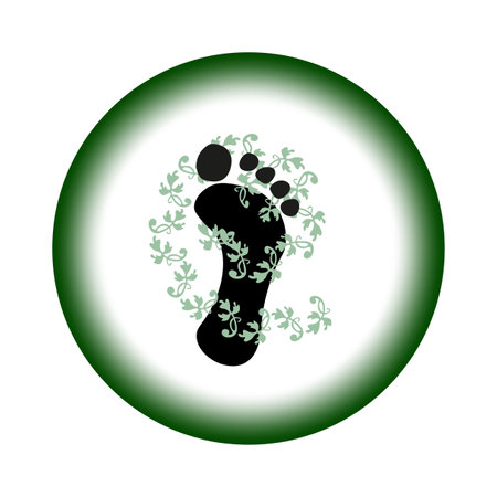 Footprint with leaves. Green gradient circle. Eco-friendly vector. Black and white. EPS 10.のイラスト素材